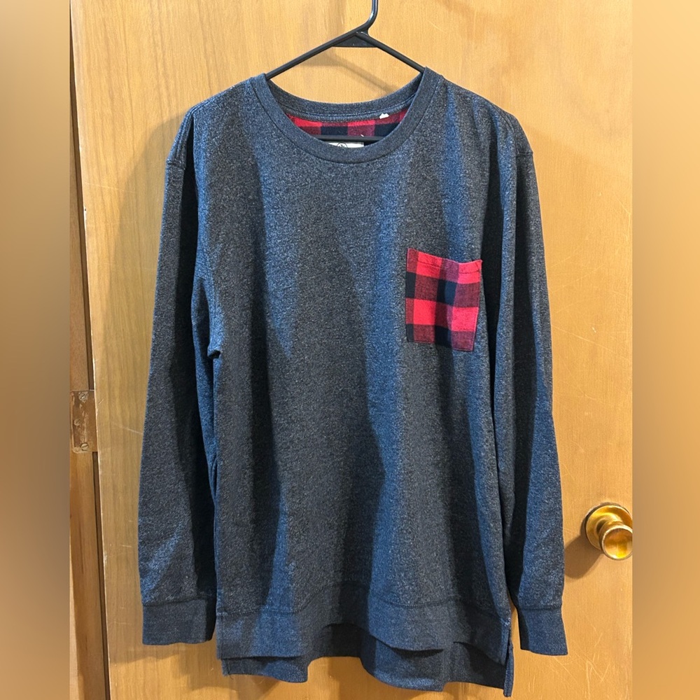 On The Byas Charcoal Gray with Red Buffalo Plaid Pocket‎ Pullover Shirt Size XL